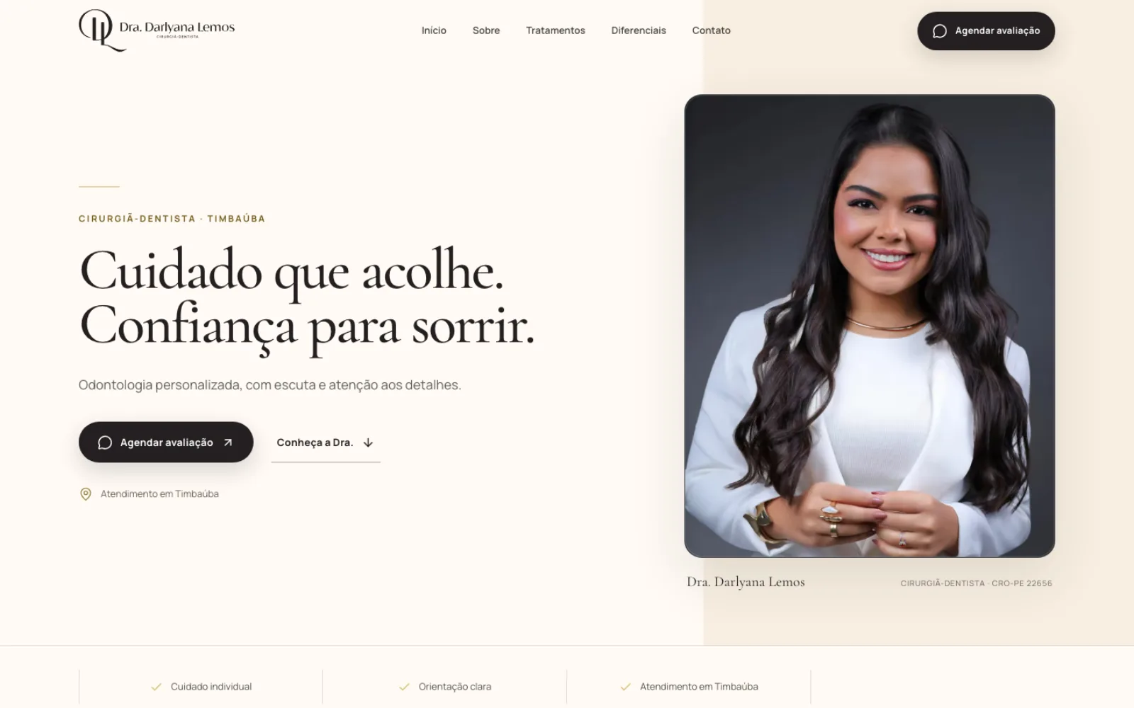 Hero da landing page da Dra. Darlyana Lemos, cirurgiã-dentista em Timbaúba